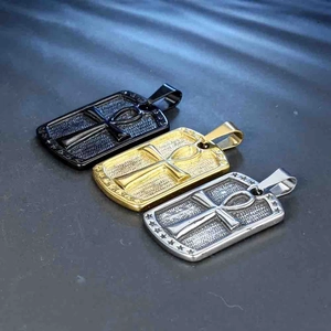 Ancient Egyptian Ankh cross rectangle pendants in black, gold, and silver stainless steel