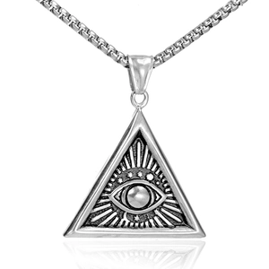 Vintage punk stainless steel necklace with mystical triangle eye of providence pendant