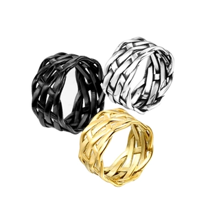 Vintage Edelstahl Geflochten Hohl Ring Für Damen Herren Punk Gothic Gewebt Band Ring Schwarz Gold Silber Schmuck Fingerring