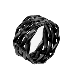 Herrenring aus schwarzem Edelstahl mit einzigartigem gewebtem geometrischem Muster