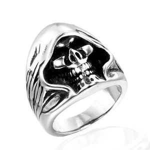 Gothic Cloaked Skull Ring For Men Women Stainless Steel Vintage Grim Reaper Punk Rock Biker Halloween Jewelry Gift