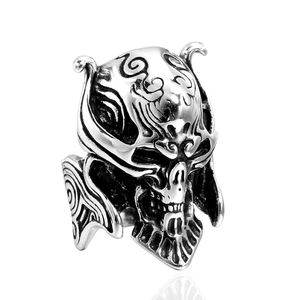 Vintage Stainless Steel Skull Ring For Men Gothic Punk Warrior Helmet Distressed Band Ring Hip Hop Biker Jewelry