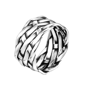 Edelstahlring für Herren im Vintage-Punk-Stil mit geflochtener Kettenstruktur