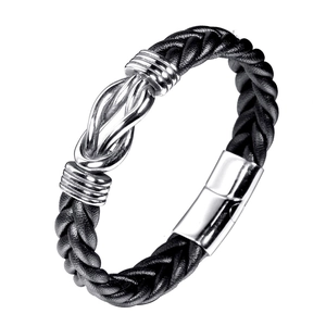 Men's Braided Leather Bracelet With Titanium Steel Knot Infinity Charm Magnetic Clasp Fashion Jewelry For Men Gift