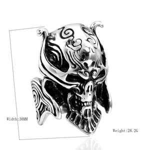 Gothic skull mask ring in stainless steel, 38mm wide punk warrior helmet jewelry
