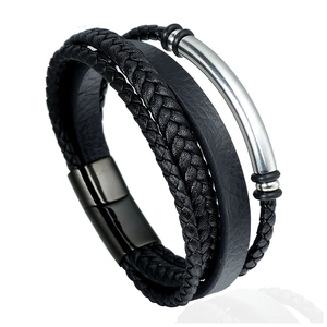 Herren Mehrlagiges Lederarmband Edelstahl Magnetverschluss Geflochtenes Seil Schmuck Handband Geschenk Für Männer Jungen