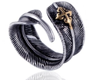 Vintage Stainless Steel Feather Chain Ring For Men Women Punk Biker Band Ring Personalized Oxidized Finish Fashion Jewelry Gift