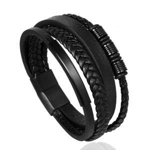 Men Multi Layer Braided Leather Bracelet With Stainless Steel Magnetic Clasp Punk Minimalist Hand Jewelry Accessory Gift