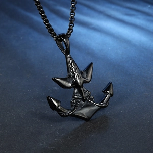 Vintage black anchor pendant necklace in titanium steel with masculine rock style chain