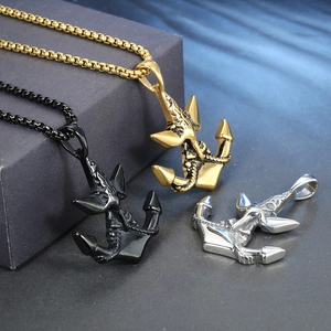 Retro titanium steel anchor necklaces for men in gold, black, and silver finishes