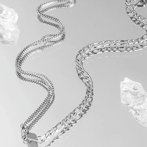 Hip Hop Stainless Steel Spliced Figaro Box Chain Necklace With Geometric Rhombus Pendant Trendy Streetwear Jewelry For Unisex Couple