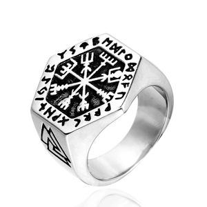 Vintage Wikinger Kompass Runen Siegelring Für Herren Edelstahl Nordisch Vegvisir Retro Punk Nordische Mythologie Schmuck
