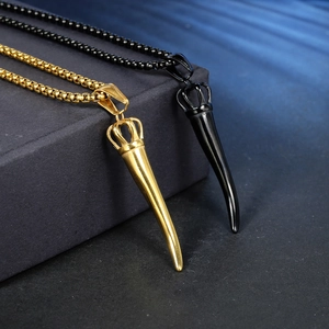 Fashionable crown horn pendant necklaces in gold and black finishes with durable bead chains