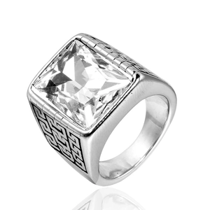 Vintage Edelstahl Mäandermuster Ring Für Herren Quadrat Strass Eingelegt Geometrische Punk Fingerring Schmuck Geschenk
