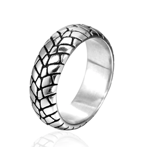 Vintage 316L Stainless Steel Tire Pattern Ring For Men Creative Dragon Scale Textured Band Retro Jewelry Gift For Him