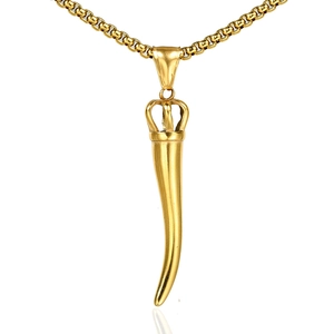 Stainless Steel Crown Horn Pendant Necklace Trendy Hip Hop Italian Cornicello Pendant Only For Men Women Punk Jewelry Accessories