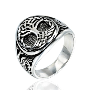 Bague Arbre de Vie en Acier Inoxydable Vintage pour Hommes Rétro Bicolore Or Argent Nœud Celtique Bijoux Masculins