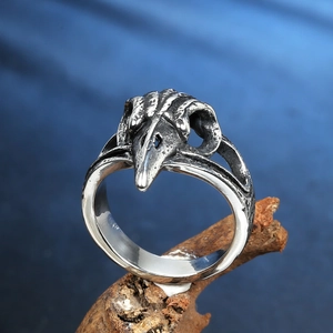 Bague crâne de corbeau Viking en acier inoxydable pour homme avec finition punk rétro