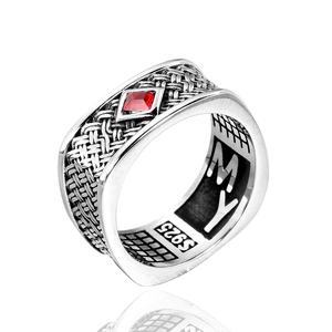 Bague en Vintage pour Hommes Motif Tressé en Bambou Fait Main Avec Zircone Losange Bijoux Style Industriel