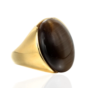 Vintage Edelstahl Herren Ring Gold Vergoldet Großer Ovaler Strass Naturstein Eingelegt Poliert Mode Schmuck Siegelring
