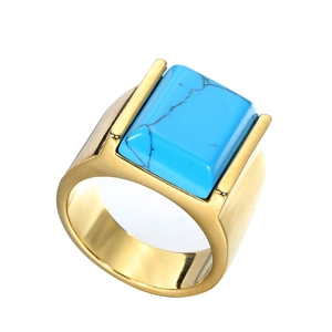 Men's 316L Stainless Steel Square Turquoise Ring Simple Geometric Signet Band Gold Black Silver Polished Trendy Jewelry For Men