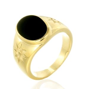 Retro Men Stainless Steel Signet Ring With Oval Black Stone Polished Sun Star Engraved Punk Gothic Band Ring Men Jewelry Gift