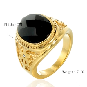 Men's gold-plated vintage ring with a 20mm faceted black obsidian gemstone centerpiece