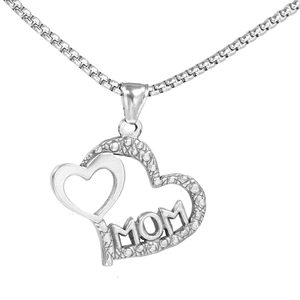Stainless Steel Double Heart MOM Pendant Only Without Chain Fashion Gift For Women Mother's Day Steel Color Jewelry