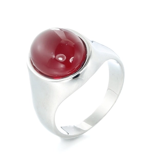Bague vintage argentée pour homme avec grand cabochon ovale en pierre précieuse rouge