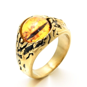 Vintage-Ring aus goldfarbenem Edelstahl mit mystischem orangefarbenem Drachenauge-Stein