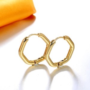 Boucles d'oreilles créoles hexagonales dorées, bijoux géométriques en acier inoxydable