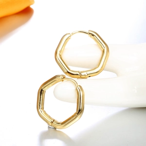Boucles d'Oreilles Créoles Hexagonales Géométriques en Acier Inoxydable pour Femmes Mode Doré Électroplaqué Bijoux Cadeau