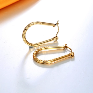 Polished 18K gold-plated titanium U-shaped hoop earrings with embossed hammer texture