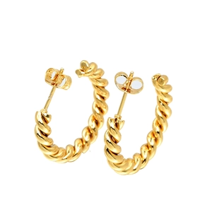 Minimalist Stainless Steel Twisted Rope C-Shaped Hoop Earrings For Women Fashion Electroplated Gold Metal Stud Jewelry Gift