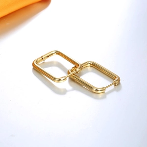 Polished 18K gold plated U-shaped rectangular geometric earrings for women with mirror finish