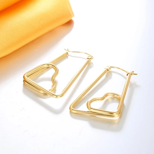 Modische goldene Herz-Ohrringe mit geometrischem Trapezrahmen für Damen