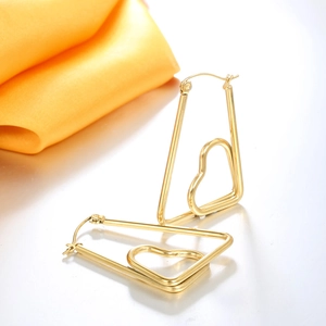 Poliierte goldene Edelstahl-Ohrringe mit geometrischen Herz- und Dreiecksanhängern