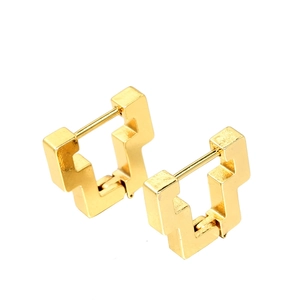 Boucles d'oreilles créoles hexagonales en acier inoxydable doré au design moderne en U