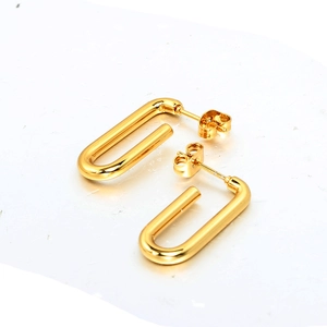Boucles d'oreilles longues en forme de U en acier inoxydable plaqué or 18 carats