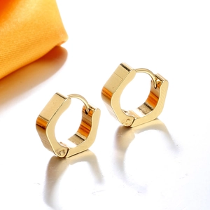 Boucles d'oreilles créoles hexagonales en acier inoxydable doré poli pour hommes et femmes