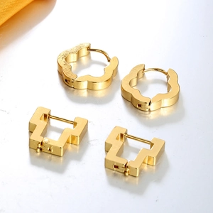 Boucles d'Oreilles Créoles Géométriques en Acier Inoxydable Femmes Hommes Hexagone Carré en U Plaqué Or Bijoux Tendances