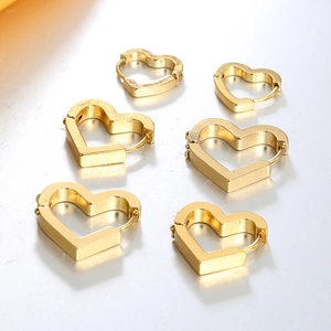 Boucles d'Oreilles Créoles Minimalistes en Acier Inoxydable en Forme de Cœur pour Femme Plaquées Or Géométriques Polis Bijoux