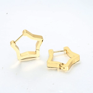 Minimalist gold star shaped stainless steel hoop earrings with a smooth polished finish