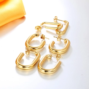 Boucles d'Oreilles Clous en Acier Inoxydable en Forme de U pour Femmes Plaquées Or Créoles Ovales Géométriques Bijoux de Mode