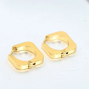 Polished gold square hoop earrings with geometric minimalist design for women