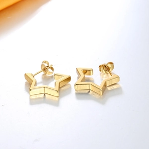 Polished gold hollow star stud earrings in stainless steel for a punk geometric style