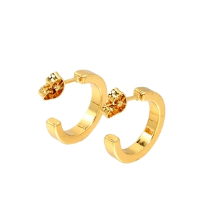 Minimalist 18K gold plated geometric C-shape hoop earrings with polished metal finish