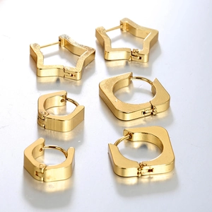 Minimalist Gold Plated Stainless Steel Geometric Hoop Earrings For Women Star Square Hexagon Shape Chic Ear Buckle Jewelry