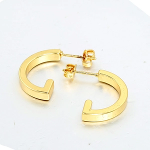 Polished 18K gold plated geometric C-shape stud earrings for a minimalist trendy look