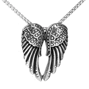 Retro Stainless Steel Angel Wings Pendant Necklace For Men Women Polished Oxidized Feather Texture Gothic Jewelry Gift